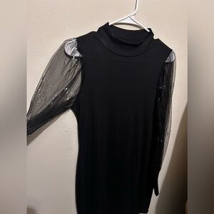 Black dress transparent sleeves SHEIN